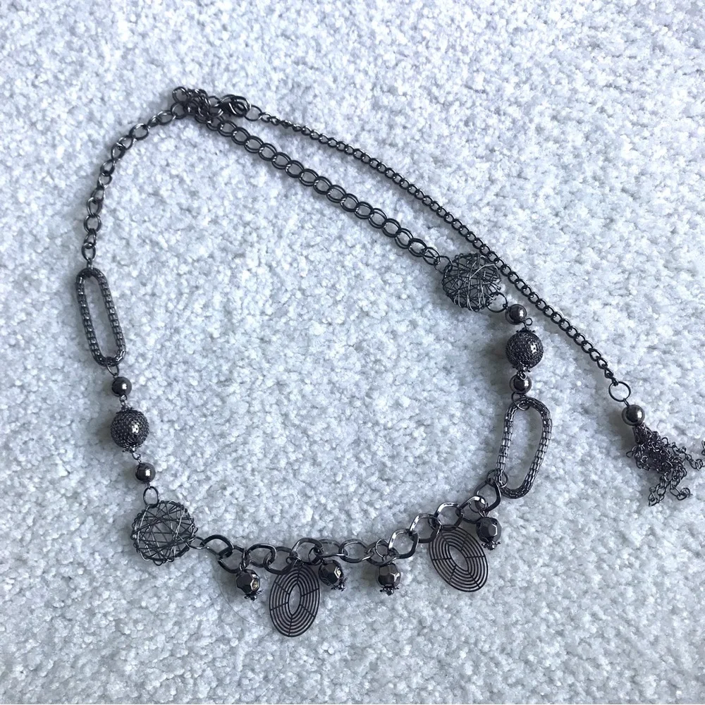 Like New! Vintage-Inspired Black Metal Chain Belt with Pendant Accents